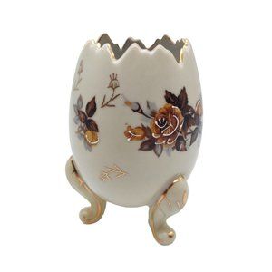 Vase Egg Napco Ceramic Footed Moriage Accent Gold Trim 5 Inches Tall